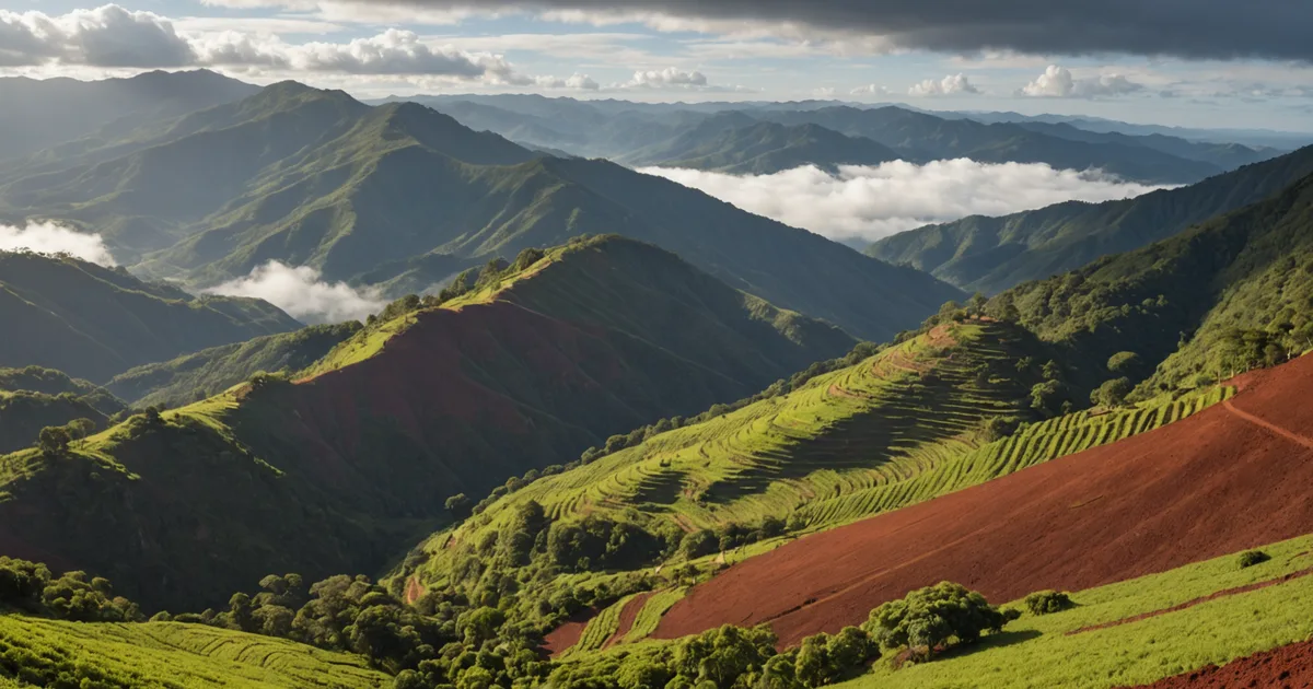 High-altitude coffee plants in Minas Gerais showing yield risk scoring